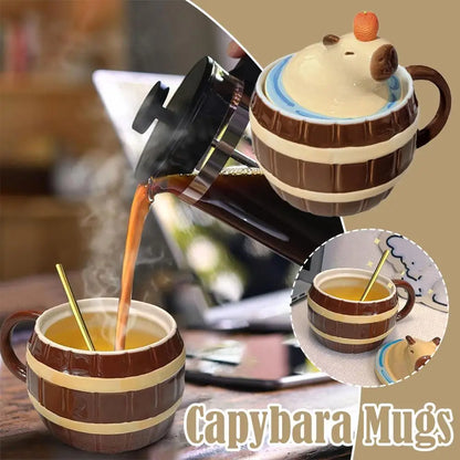 Capybara Mugs Cute Capybara Coffee Mugs Creative Cartoon Multi-purpose Mugs With Handle And Lid For Kids Birthday Christmas Gift