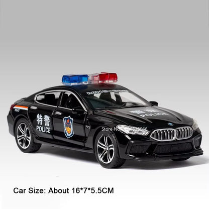 1:32 Alloy M8 Model Toys Cars with Light Sound Rubber Tires Miniature Vehicles Doors Opened Police Car Kids Children's Day Gifts