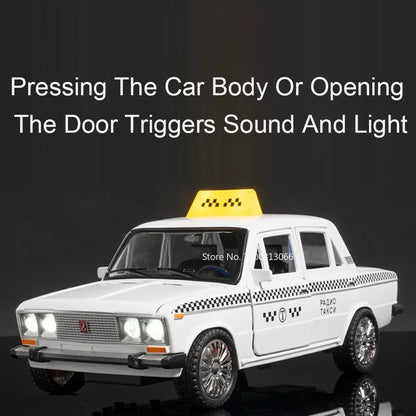 1/18 Russia Lada Niva Taxi Cars Models Alloy Diecast Toys 6 Doors Opened Vehicle With Light Sound Taxis Model Kids Birthday Gift
