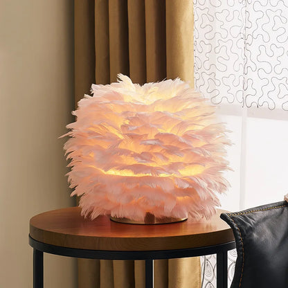 Creative Feather Drum Table Lamp Elegant Desk Night Light Desk Fashion Modern Living Room Lighting Night Feather Light E27