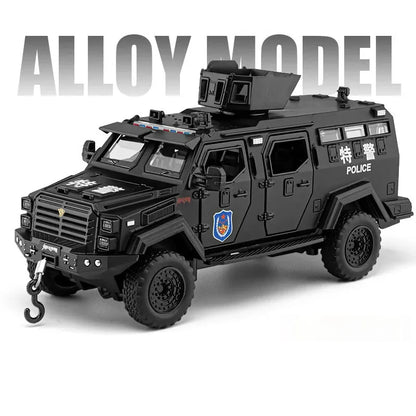 1:32 Sabertooth Models Police Cars Toys 6 Doors Opened Off-road Vehicles Light Sound Miniature Armored Car Boys Collection Gifts