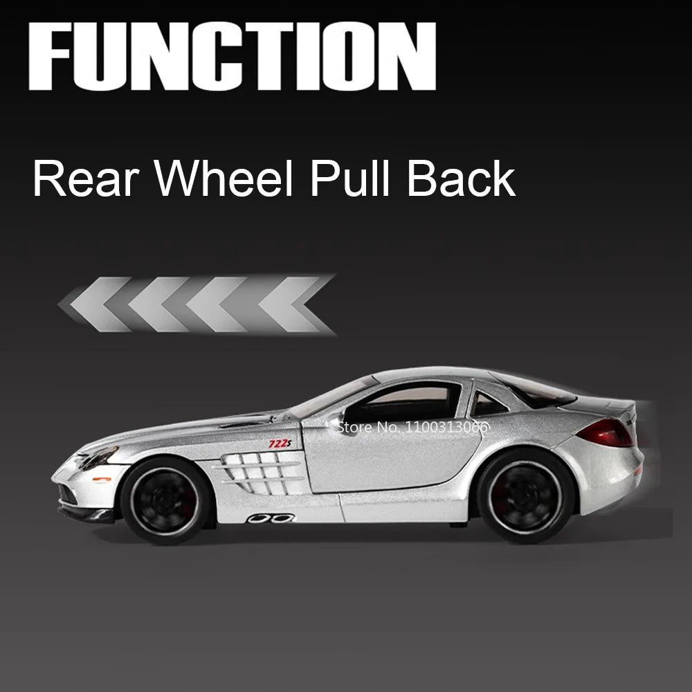 1:32 SLR 772S SLS Toys Model Sports Cars Alloy Diecast with Light Sound Vehicle Wheel Pull Back Miniature Car Boys Perfect Gifts