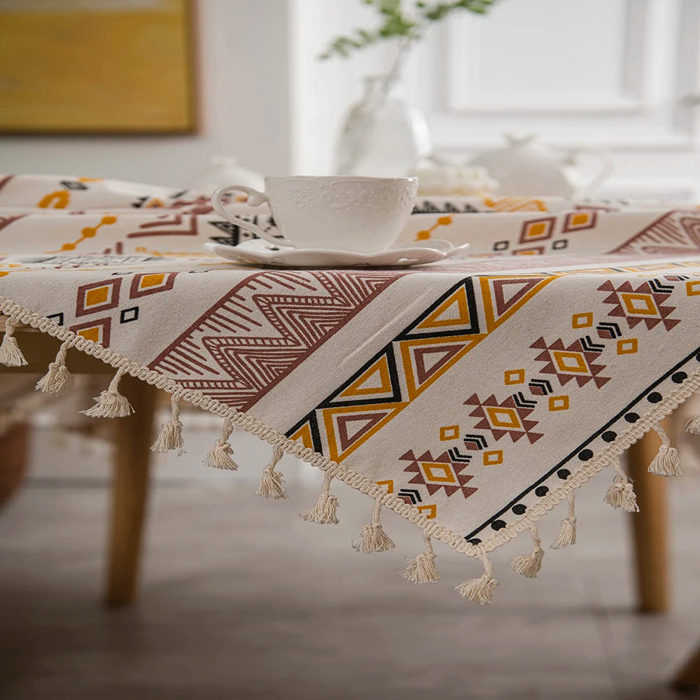 Bohemian tablecloth cotton and linen oil and water resistant tablecloth dining tablecloth camping wedding party tablecloth