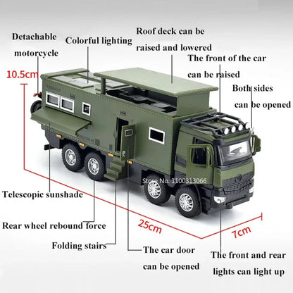 1/24 Nomadism Off-road RV Model Cars Toys Alloy Diecasting Rubber Tires Motor Home Models Light Sound Vehicle Kids Birthday Gift