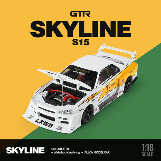 1:18 Alloy Diecast GTR SKYLINE S15 Toys Models Cars 4 Doors Opened Miniature Vehicles with Light Music Car Toddler Kids Gifts