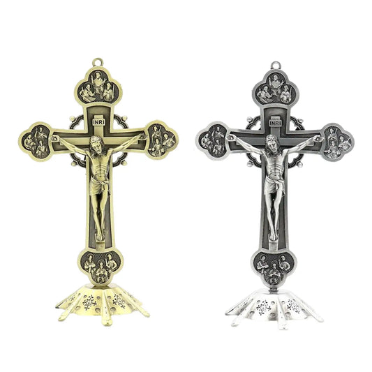 Antique Standing Crucifix with Base 12 Apostles Statue Ornaments Wall Decor