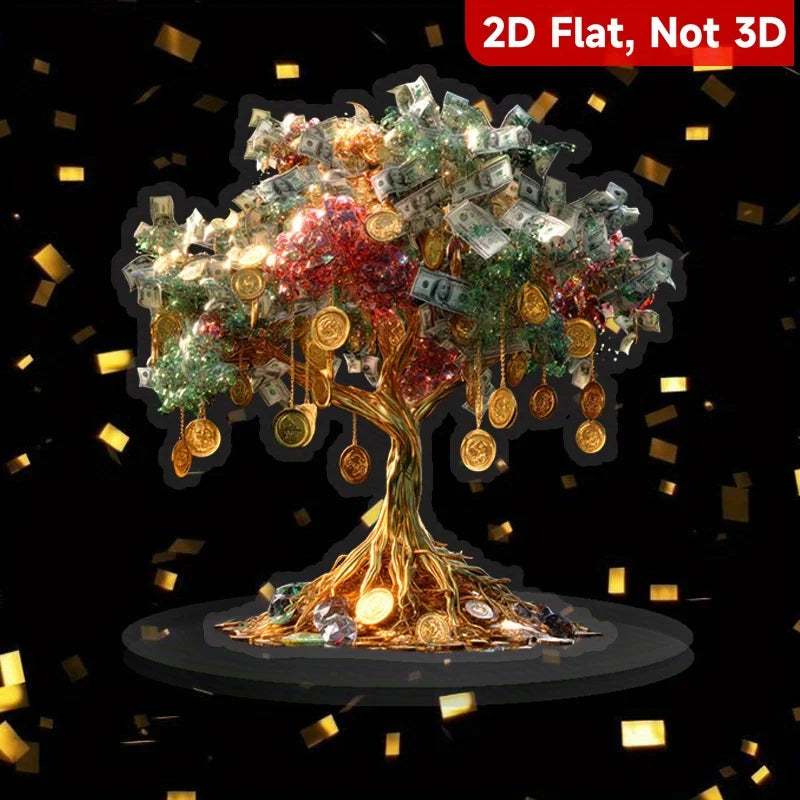 1PC Gold Coin and Paper Currency Combination Life Tree Pattern Desktop Decoration, Home Decoration, Ideal Gift for Friends