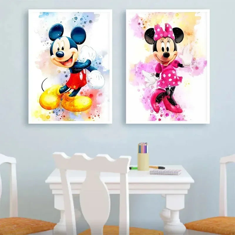Disney Cartoon Poster Watercolor Canvas Painting Mickey Mouse Donald Duck Art Picture Wall Prints Mural Kids Room Decor Gifts
