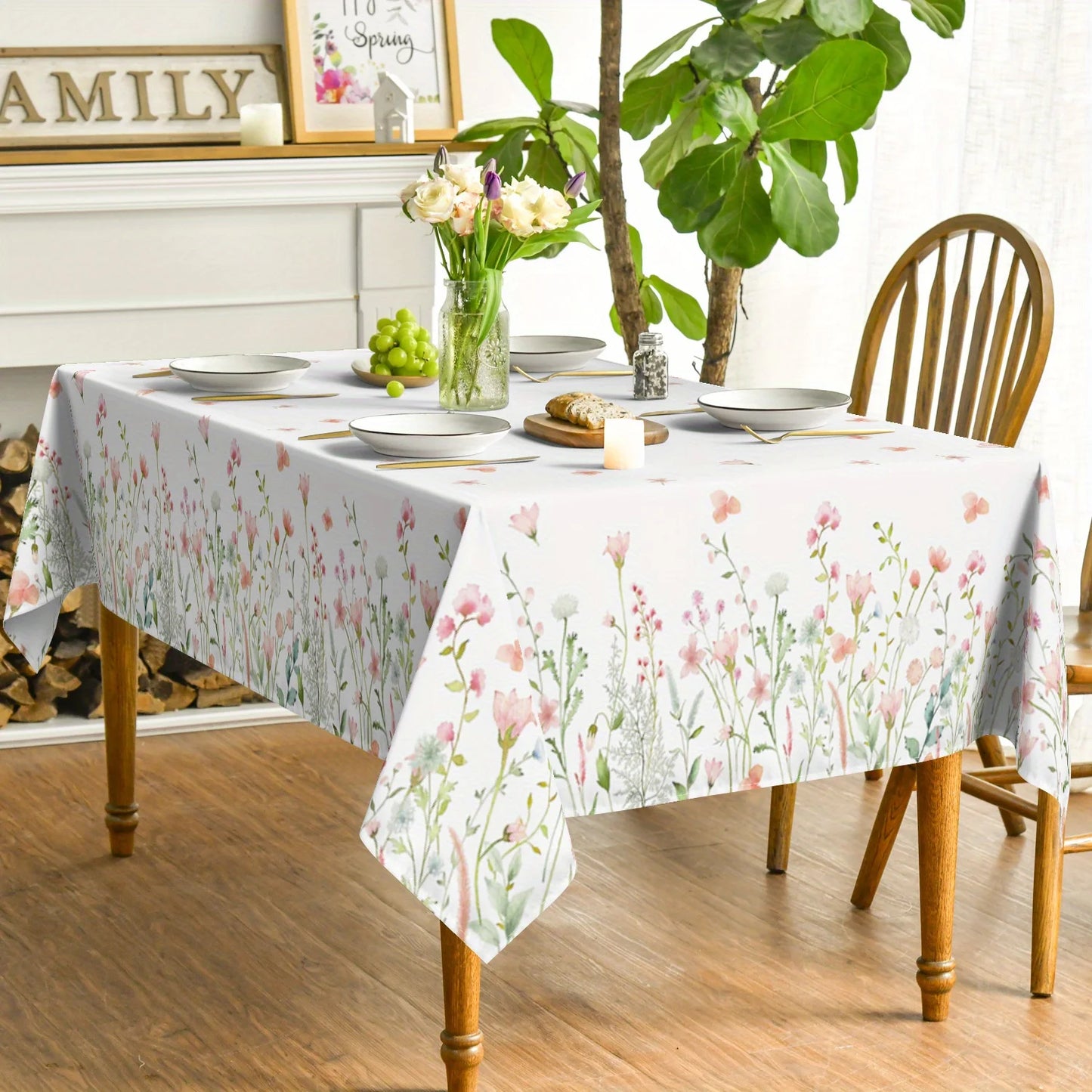 Spring Pink Flowers Rectangle Tablecloth Wedding Party Decor Seasonal Farmhouse Kitchen Dining Table Cloths Picnic Table Decor