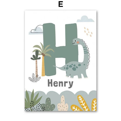 Jurassic Period Dinosaur Custom Baby Name Wall Art Canvas Painting Nordic Dino Posters And Prints Wall Pictures Kids Room Decor