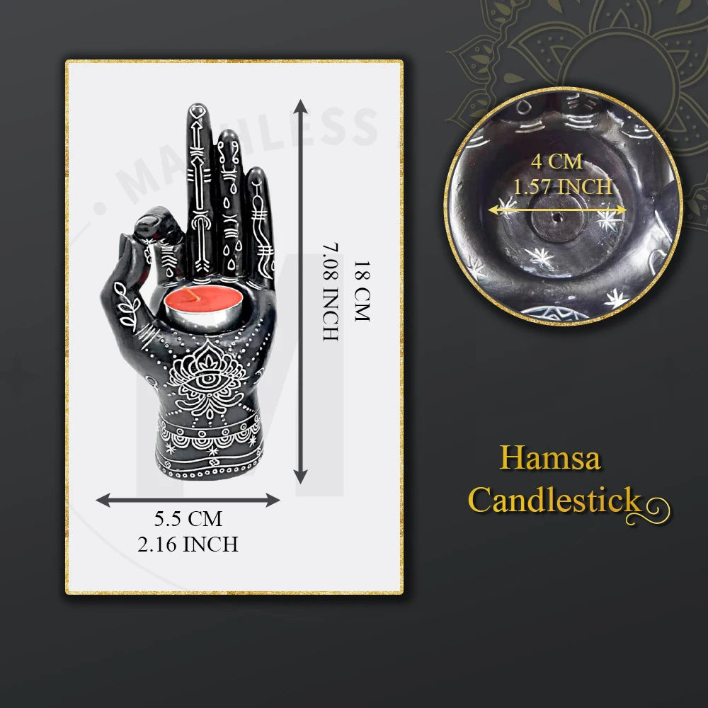 Religious Palmistry Hand Candlestick Hamsa Gyan Mudra Meditation Decor Candle Holder Evil Eye Sculpture Tealight Incense Hold