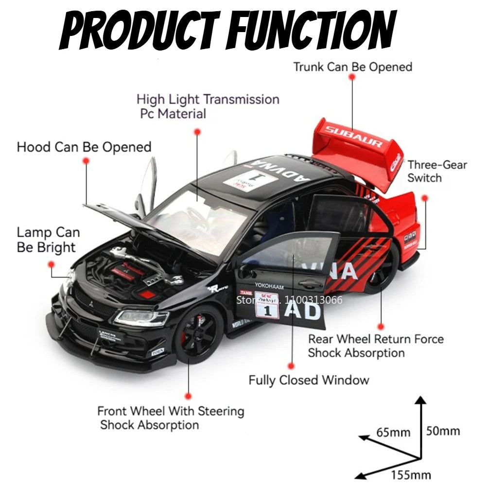 1:32 Mitsubishi EVO GTR R34 Cars Toys Alloy Diecast Models Wheel Steering Miniature Car Doors Opened Vehicles Child Adult Gifts