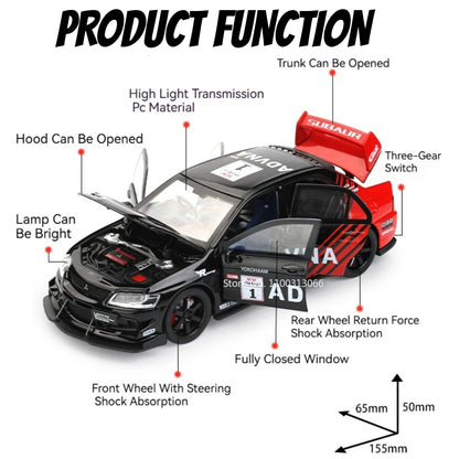 1:32 Mitsubishi EVO GTR R34 Cars Toys Alloy Diecast Models Wheel Steering Miniature Car Doors Opened Vehicles Child Adult Gifts