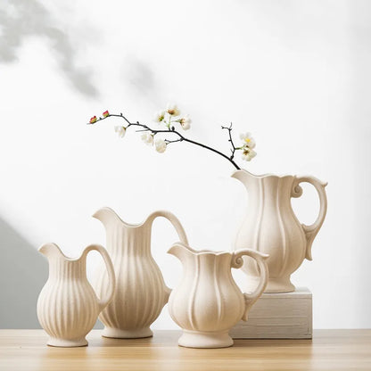White Pot shaped Ceramic Vase Kettle Ceramic Vase Dual-use Irrigation And Watering European Minimalism