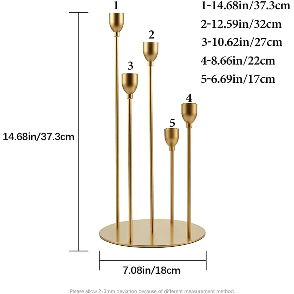 Gold 5 Arms Candelabra Taper Candle Holders for Table Centerpieces, Metal Candlestick Holder for Wedding Christmas Party Decor