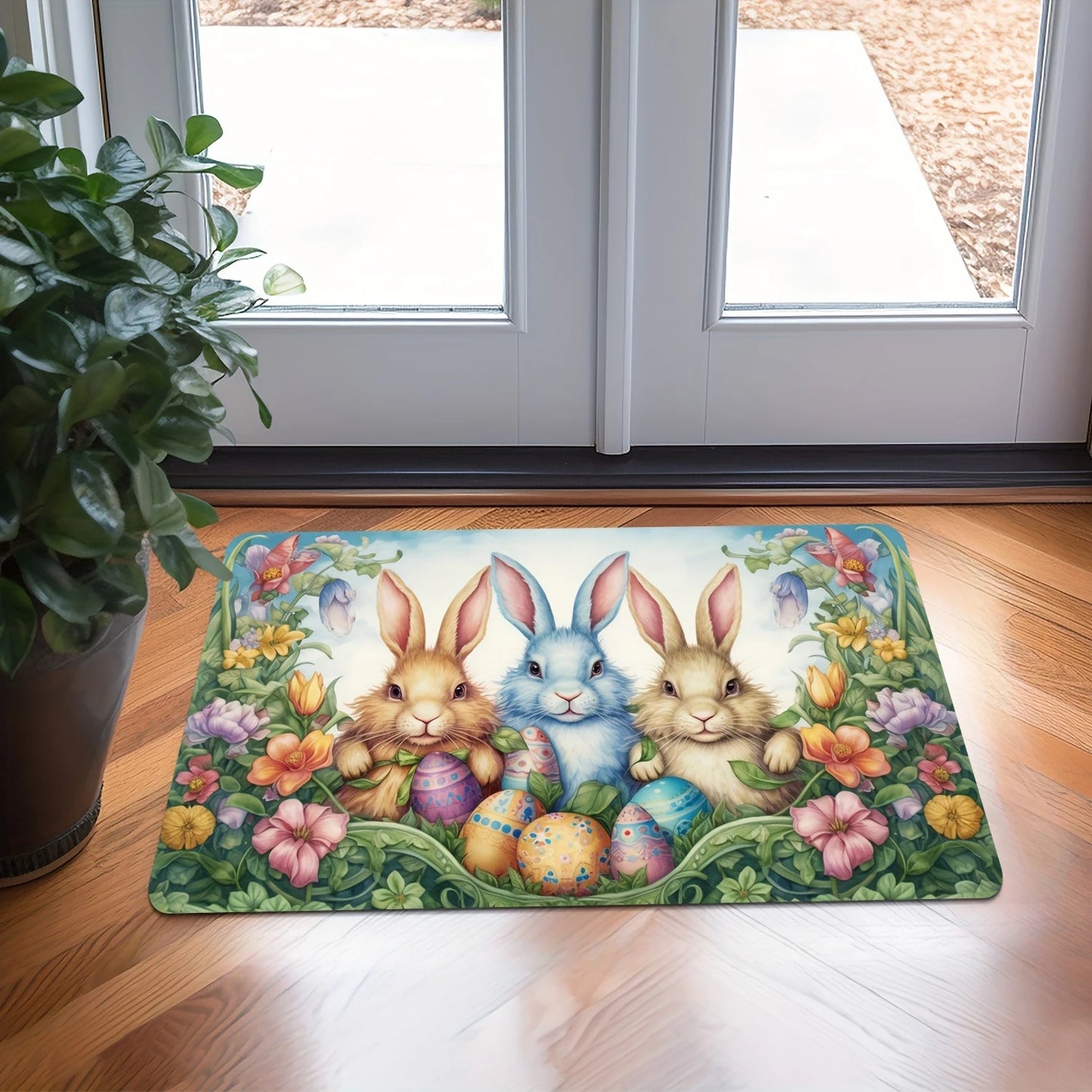 Happy Easter Rabbits Eggs Non-Slip Bathroom Mat Kitchen Bedroom Floormat Front Door Entrance Doormat Balcony Hallway Toilet Rug