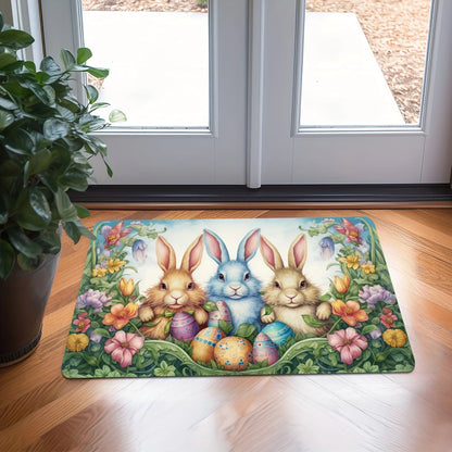 Happy Easter Rabbits Eggs Non-Slip Bathroom Mat Kitchen Bedroom Floormat Front Door Entrance Doormat Balcony Hallway Toilet Rug