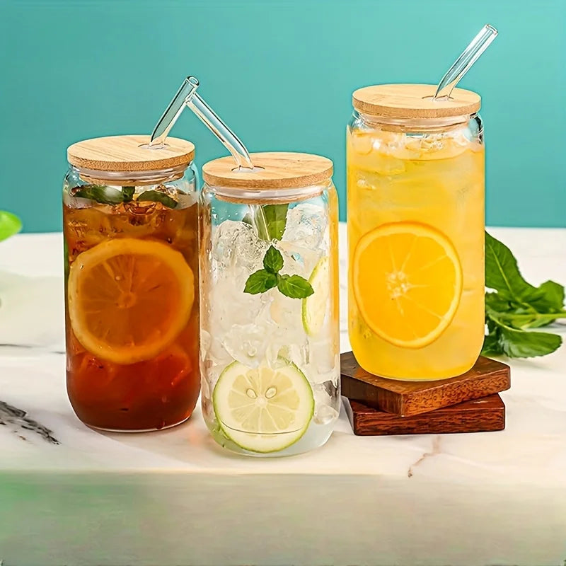 1PCS 500ML Bamboo Lid Straw Glass High Value Milk, Tea, Water, Coffee Cup Clear Mason Cup Gift Cup