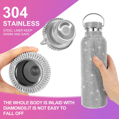 500ml/750ml Luxurious Diamond Thermos Bottle with Chain Flask Vacuum Cup Stainless Steel Water Kettle Girls Women Gift Bottle