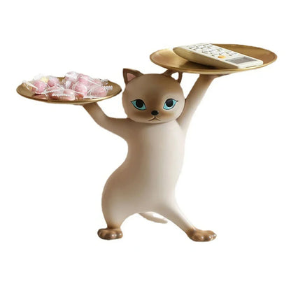 Creative Resin Cat Tray Figurines Home Decoration Cartoon Resin Statues Entrance Key Candy Storage Container Office Room Decor