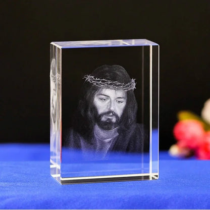 1Pc Christian Catholic Jesus Portrait Shepherd Crystal Ornaments Creative 3D Carved Cross Accessories Modern Home Decoration