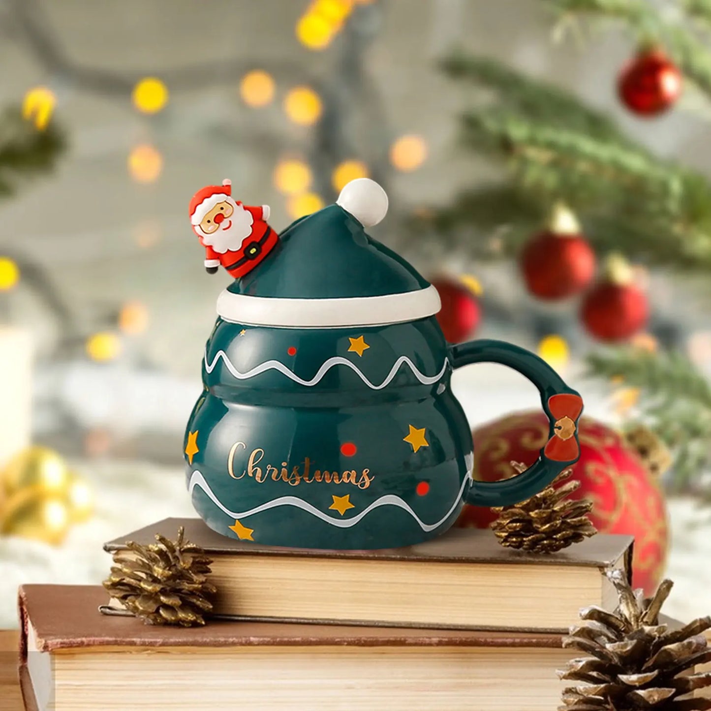 Christmas Coffee Mug with Santa Claus Figurine Novelty Juice Water Cups Reusable for Home Daily Using Birthday Gift Office
