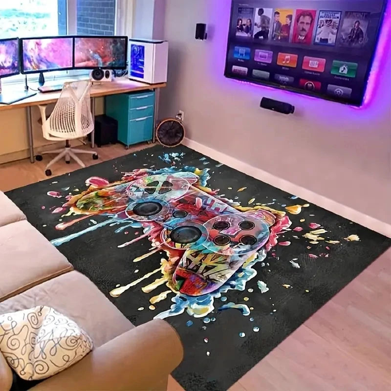 1pc Gaming Area Rug, Gamepad Print Floor Mat, Anti-fatigue Non-slipAnti-fouling Floor Mat, Soft Living Room Rug, Crawling Carpet