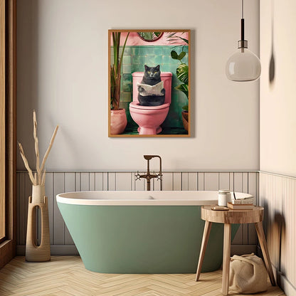 Funny Toilet Animals Black Cat Dog Flamingo Bear Tiger Reading Newspaper Poster Canvas Painting Wall Art Pictures Bathroom Decor