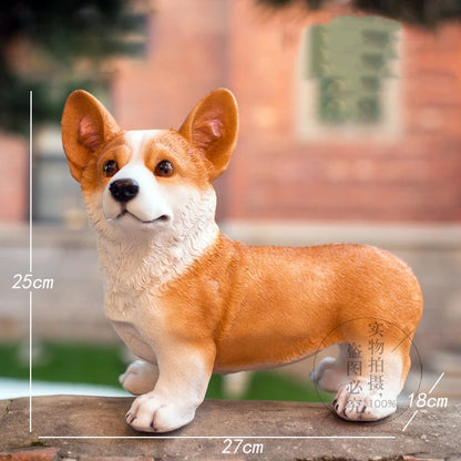 Corgi Dog Statue Home Outdoor Garden Decoration Statue Sculpture Lovable Corgi Figurine Kawaii Model Resin Sculpture Ornament