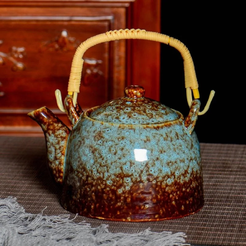900ML Kiln Change Ceramic Handle Pot Beauty Health Teapot with Filter Holes Cold Kettle Tea Infuser for Home Ceramic Tea Set