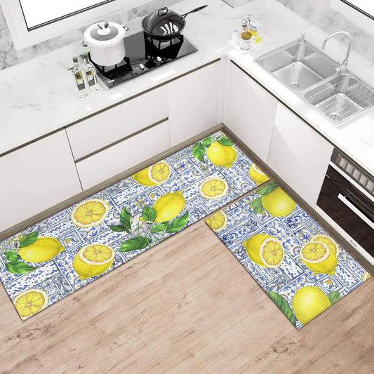 Watercolor Lemon Kitchen Mat Home Decor Living Room Entrance Welcome Doormat Balcony Hallway Rugs Laundry Bath Non-slip Floormat