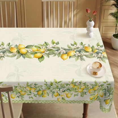 Summer Lemon Floral Buffalo Plaid Tablecloth Holiday Party Decor Retro Flowers Green Leaves Rectangle Table Cloths Home Decor