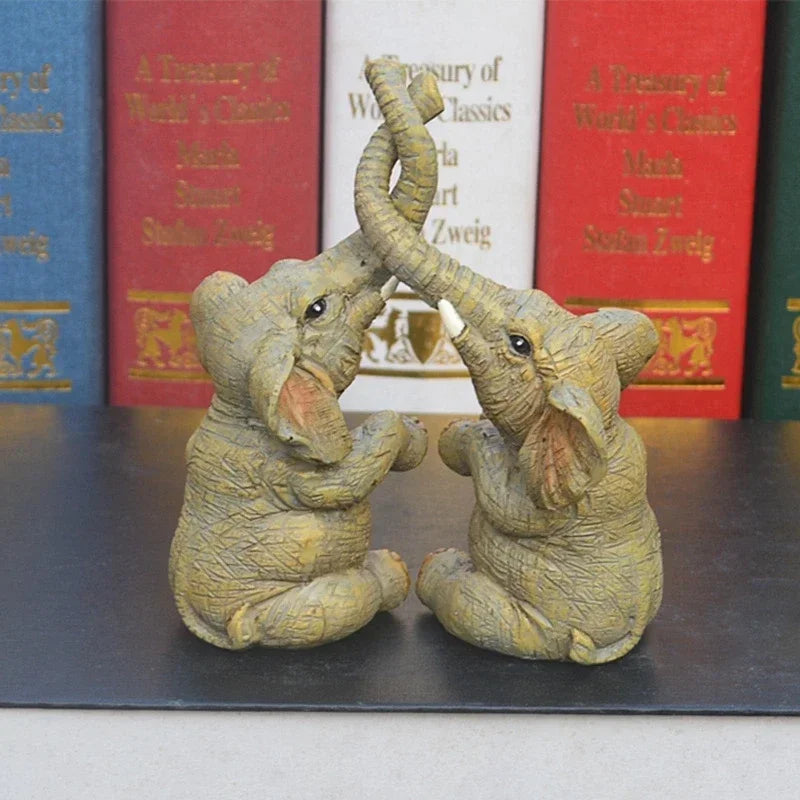 Elephant Couple Figurine Elephant Couple Statue Elephant Ornaments For Home Deskpot Cupboard Props Decor Accessories