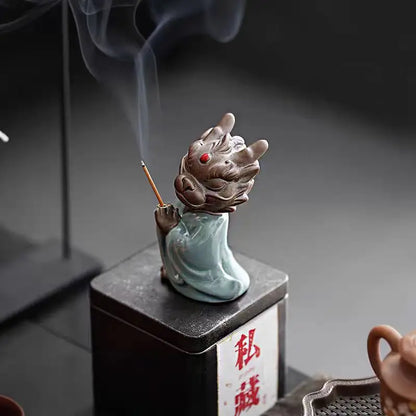 Wishing Dragon Line Incense Burner Creative Ceramic Zodiac Dragon King Incense Insertion Seat Zen Tea Ceremony Desktop Incense