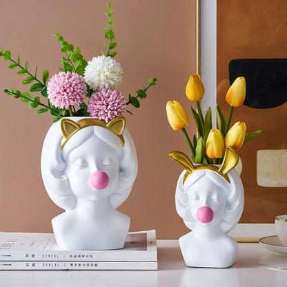 Nordic Novelty Girl Blowing Bubbles Figurine Resin Planter Pots Novelty Interior Desktop Succulents Decoration Flower Vase Decor
