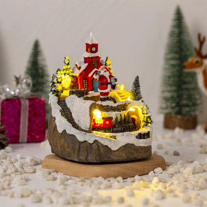 Harz-Statue, Weihnachten, dekorativ, Dorfhaus, LED-beleuchtet, musikalisches Schneehaus, Weihnachten, Tischfigur, Heim-Festival