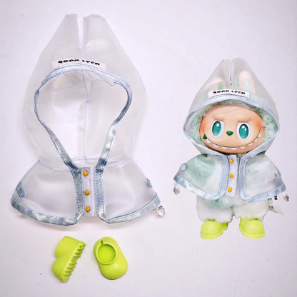 For 17cm Labubu  Transparent Raincoat  Macaron Raincoat Doll Clothes Heartbeat Outfits Labubu Accessories