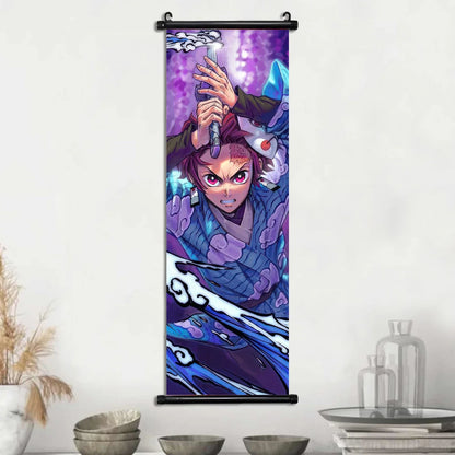 D-Demon Slayer Kamado Tanjirou Scroll Canvas Wall Hanging Painting Home Decor Anime Poster Wall Room Decoration Decro Wallpaper