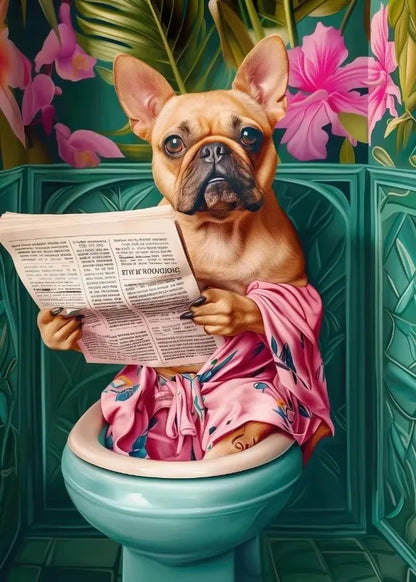 Funny Toilet Animals Black Cat Dog Flamingo Bear Tiger Reading Newspaper Poster Canvas Painting Wall Art Pictures Bathroom Decor