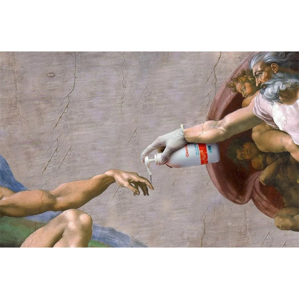 Hand of God and Adam Funny Toilet Paper Wash Room Bathroom Living Wall Art Home Decoration Retro Picture Canvas Painting Poster