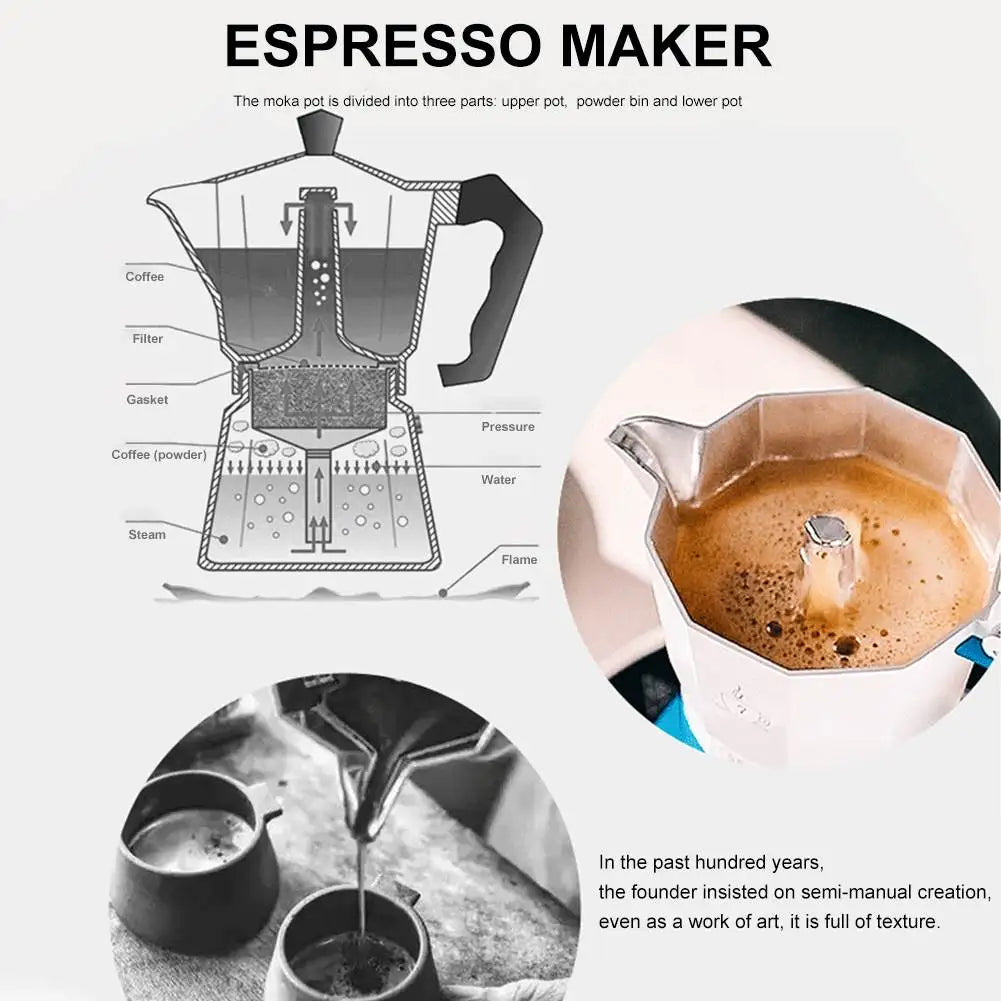 Moka Pot - Authentic Italian Coffee Maker for Rich Bold Espresso - Stainless Steel Stovetop Espresso Maker with Ergonomi