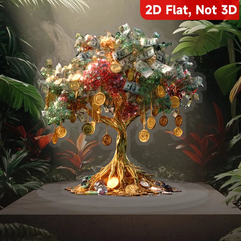 1PC Gold Coin and Paper Currency Combination Life Tree Pattern Desktop Decoration, Home Decoration, Ideal Gift for Friends