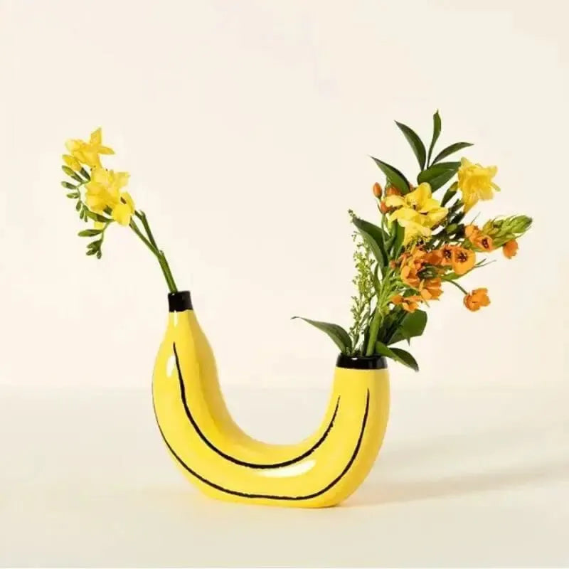 Bananenvase, Blumenvase aus Kunstharz, niedliche Bananenform, dekorative Tischvase für Blumenarrangements, Wohnzimmer, Schlafzimmer, Heimdekoration