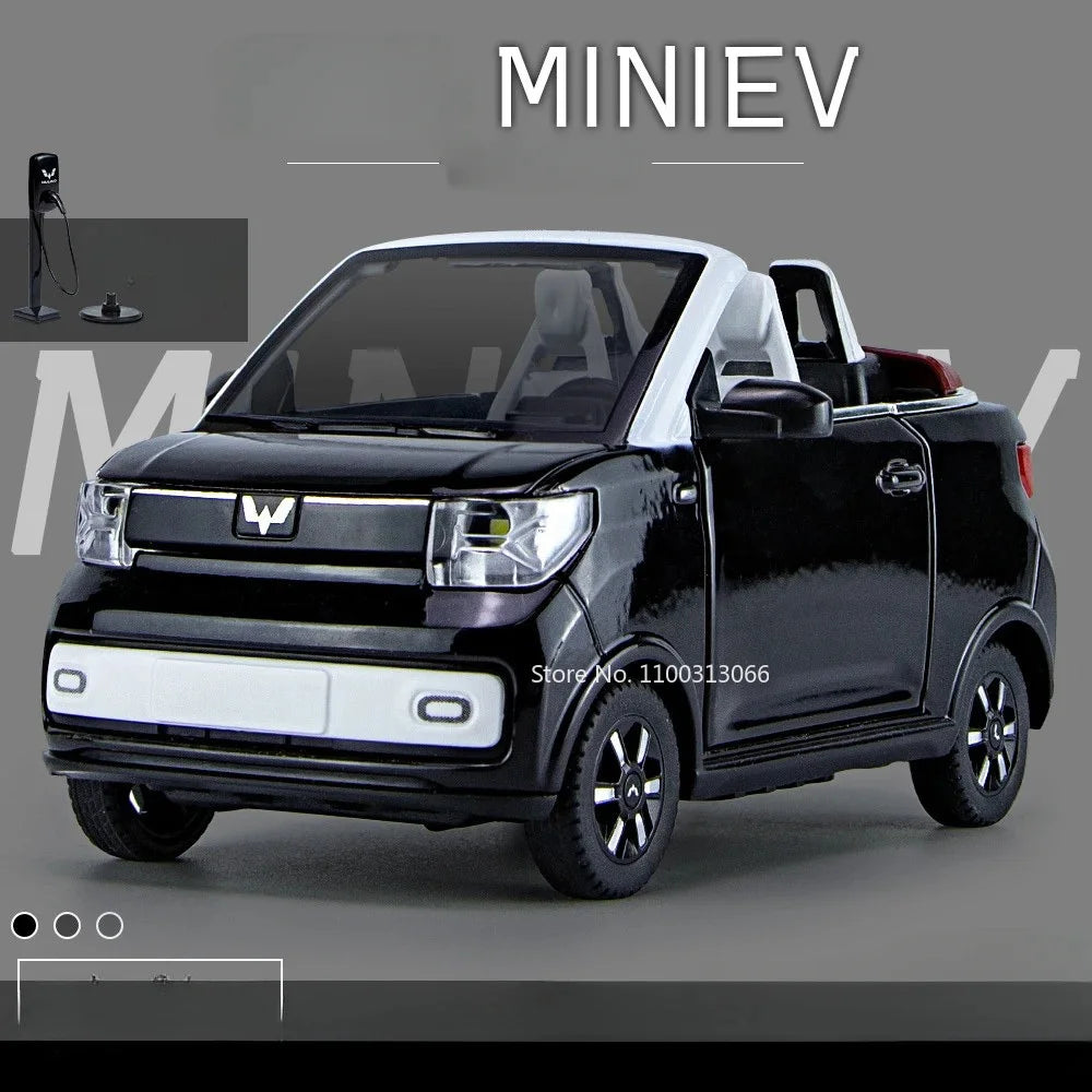 1:24 Scale Alloy WULING HongGuang MINI EV Toy Cars Models 3 Doors Opened Vehicles Toys Light Music Model Kids Collection Gifts