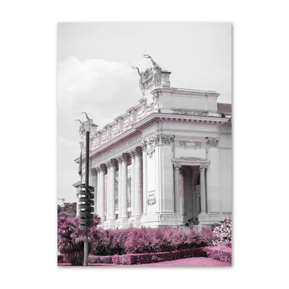 Paris Flower France City Building Posters and Prints Castle Pink and Black Wall Art Nordic Canvas Painting Pictures Room Decor