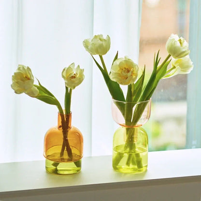 2pc Set Mini Vases Terrarium Hydroponic Plant Pot Glass Vase Wedding Flowers Candle Holders Decor Avocado Glass Growing Bud Vase
