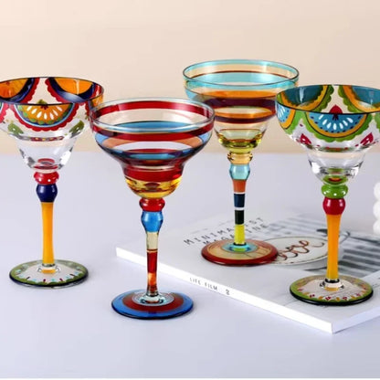 Handmade Colorful Margarita & Champagne Cocktail Glasses Set Creative Design for Home Bar Wedding Party Elegant Unique Drinkware