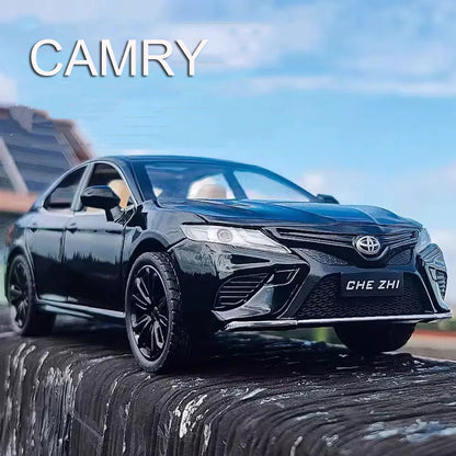 1:24 Camry RAV4 Models Cars Toys Rubber Tires Miniature Vehicles 6 Doors Opened with Light Music Car for Child Festival Gifts