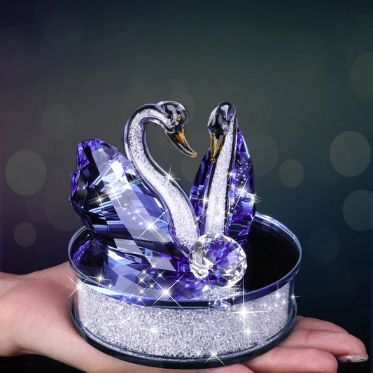 Art Exquisite Handmade Crystal Swan Crystal Animal Figurines Glass Car Ornament Decor Couple Swan With Base Home Decor Xmas Gift