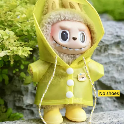 For 17cm Labubu  Transparent Raincoat  Macaron Raincoat Doll Clothes Heartbeat Outfits Labubu Accessories